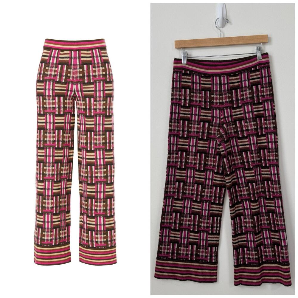 TOCCIN Knit Cropped Plaid Pants Size M Multicolor Elastic Waist